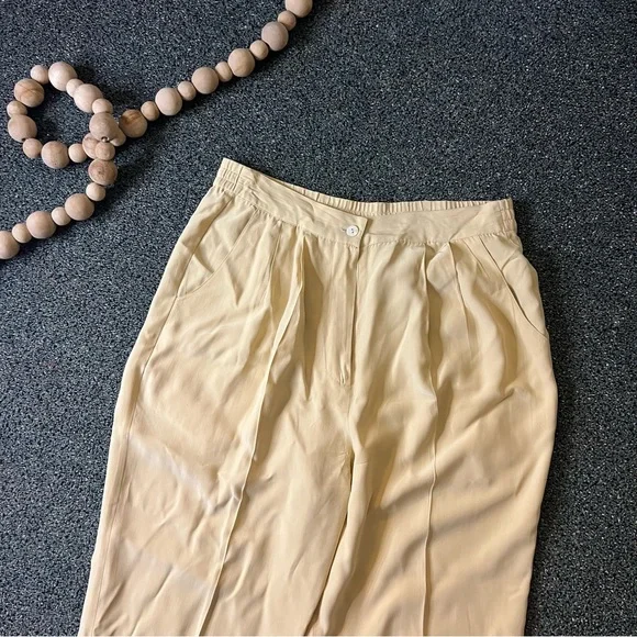Cream High-Waist Trouser Shirt-Sleeve Tunic 100% Silk Vintage Coord Matching Set